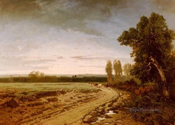 アルベルト・パシーニ Painting - 早朝に牧草地へ行く アルベルト・パジーニ